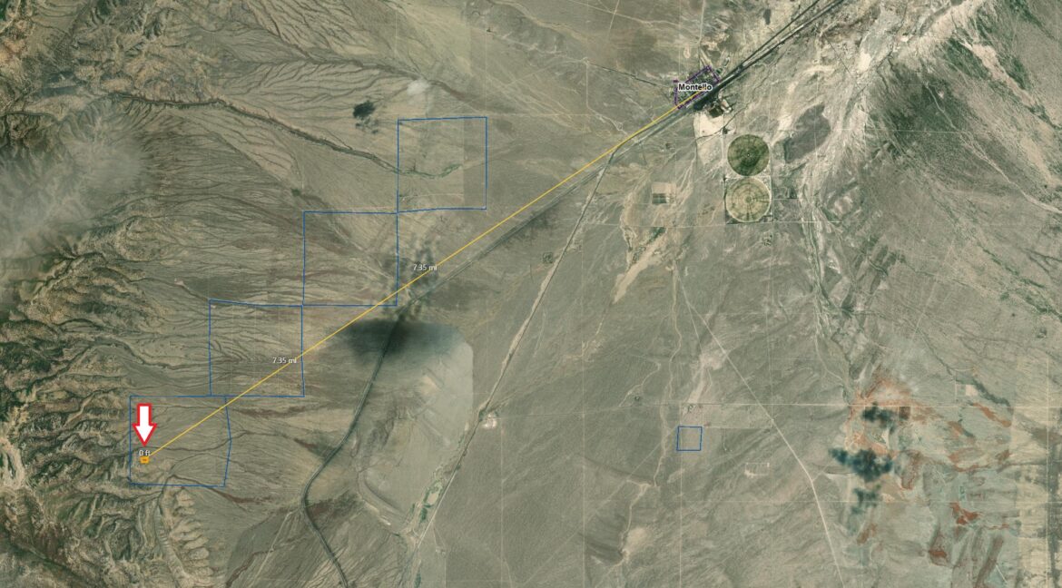 Elko County APN 011-108-090 GIS Aerial Map With Location Arrow & Distance To Montello